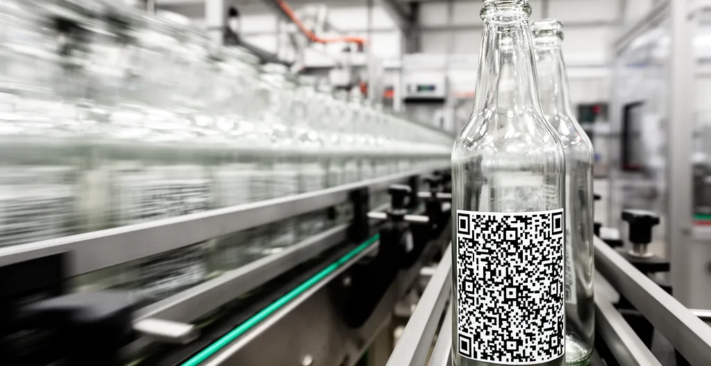 Ligne de production industrielle haute cadence avec système de marquage Datamatrix sur bouteilles en verre
