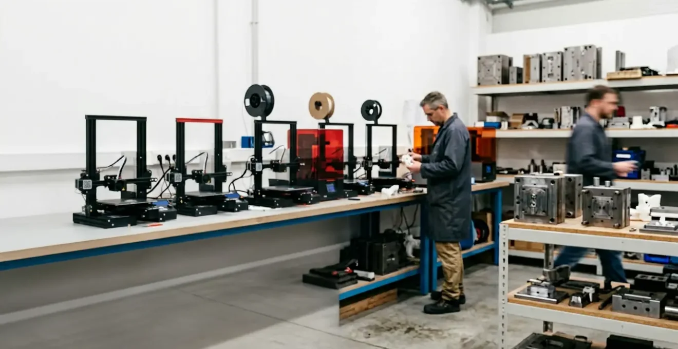 Prototype mécanique complexe en cours de test de résistance avec équipement de mesure professionnel