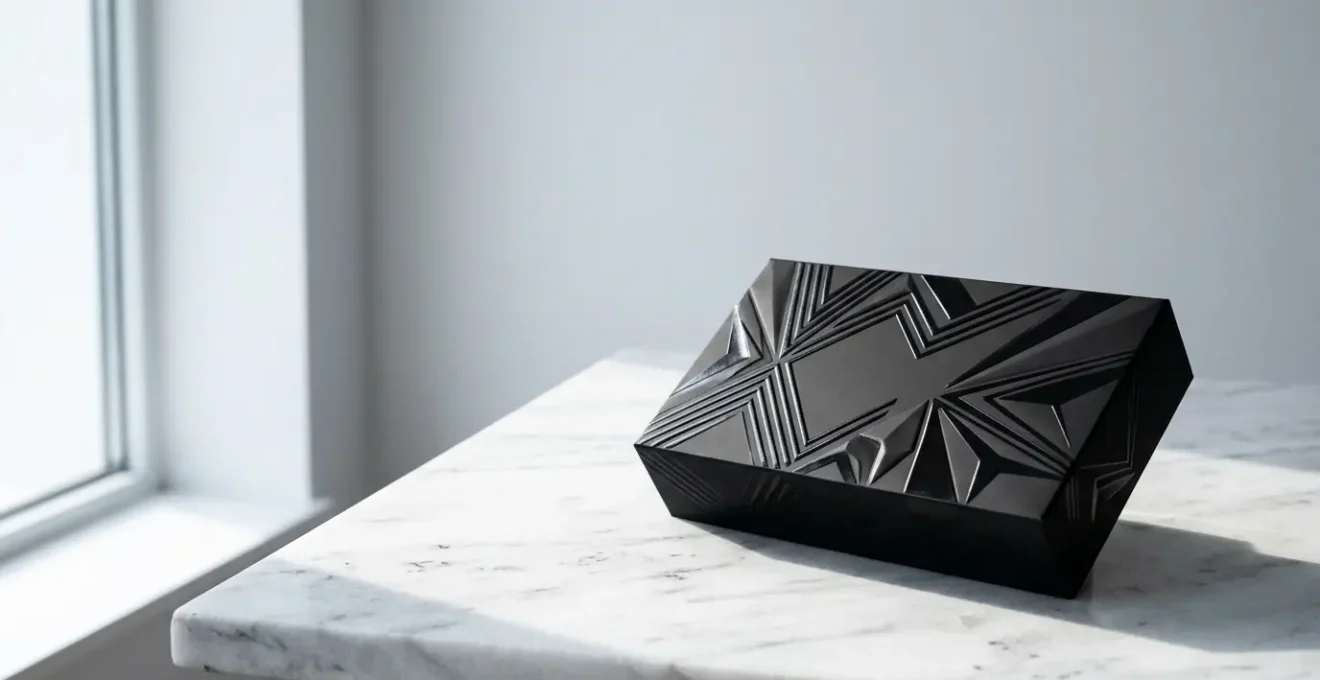 Packaging de luxe avec vernis sélectif 3D créant un effet de relief brillant sur fond mat