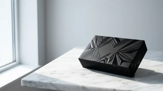 Packaging de luxe avec vernis sélectif 3D créant un effet de relief brillant sur fond mat