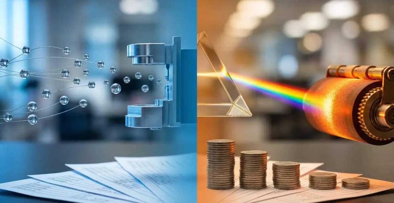 Comparaison visuelle entre technologie jet d'encre et laser mettant en avant les aspects économiques