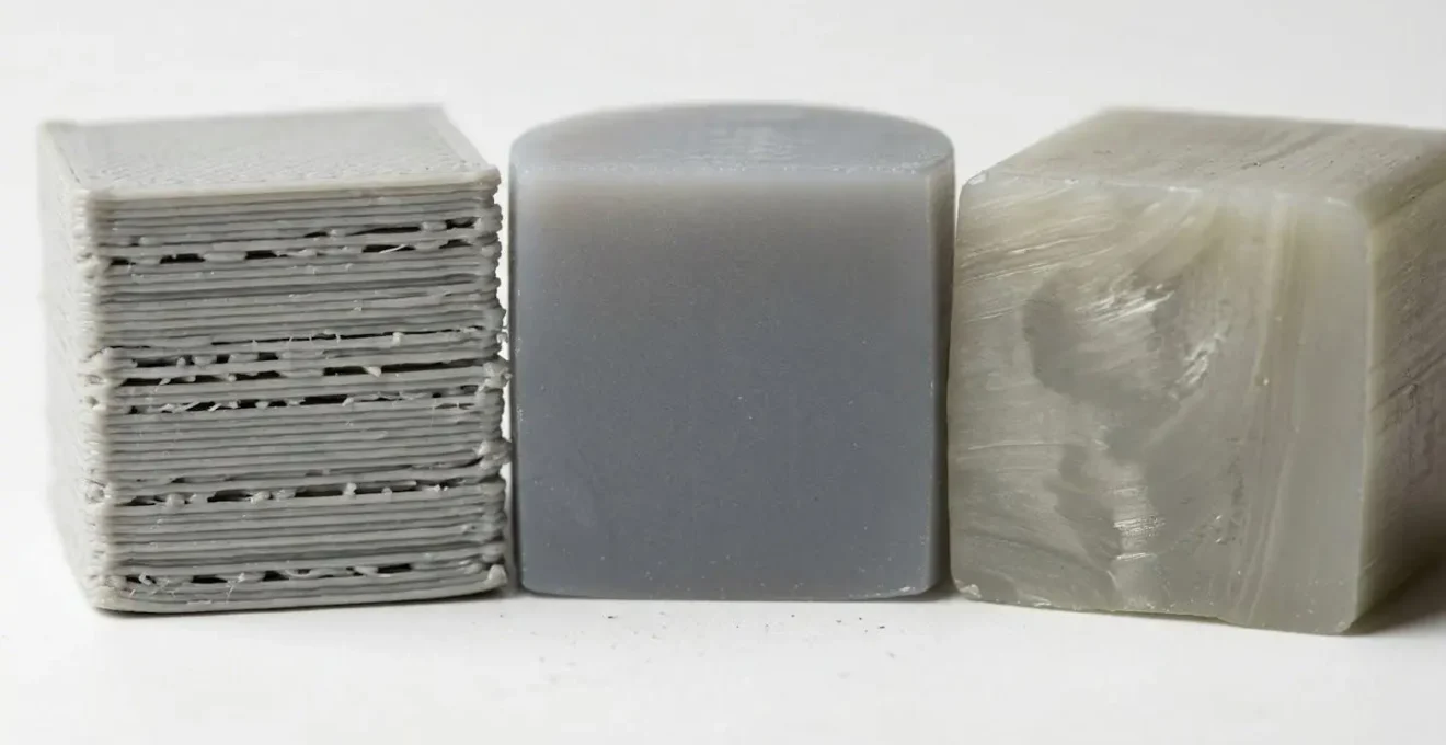 Vue microscopique comparative montrant les structures internes de trois échantillons de plastique