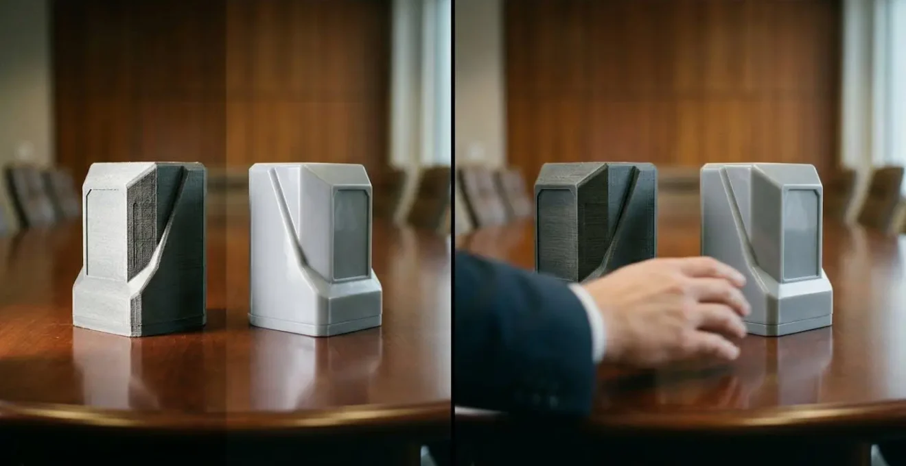 Comparaison côte à côte de deux prototypes identiques, l'un en FDM et l'autre en SLA