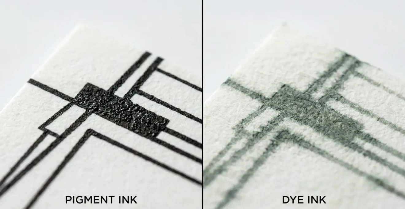 Comparaison visuelle de la durabilité des encres pigmentaires et colorants sur plans d'architecte