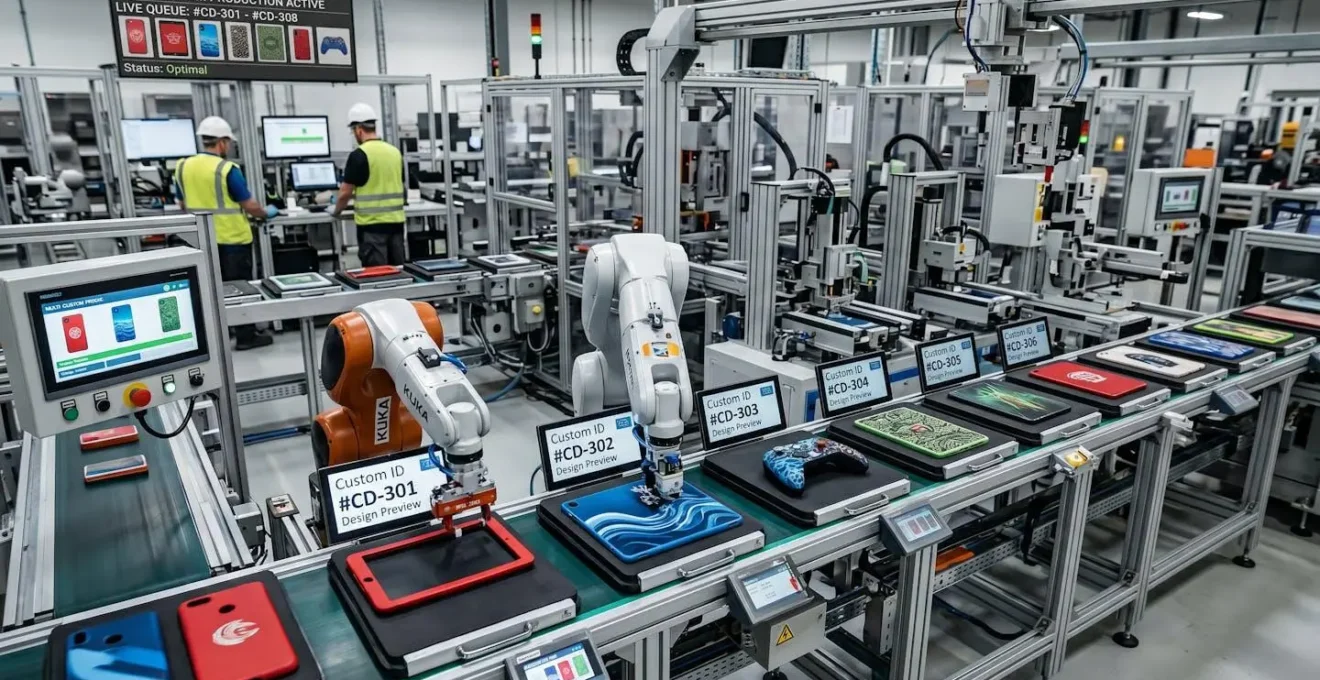 Chaîne de production automatisée gérant plusieurs designs personnalisés simultanément