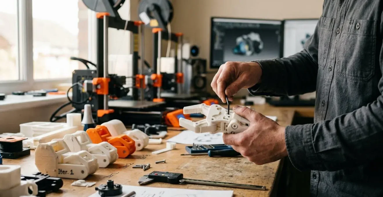 Espace de travail CAO montrant une pièce mécanique en cours de modélisation avec orientation optimisée