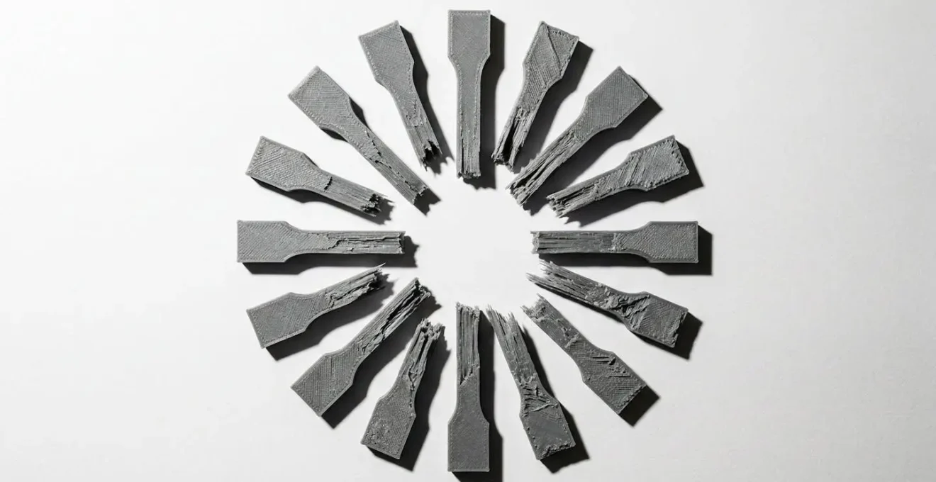 Diagramme circulaire montrant la variation de résistance selon l'orientation d'impression