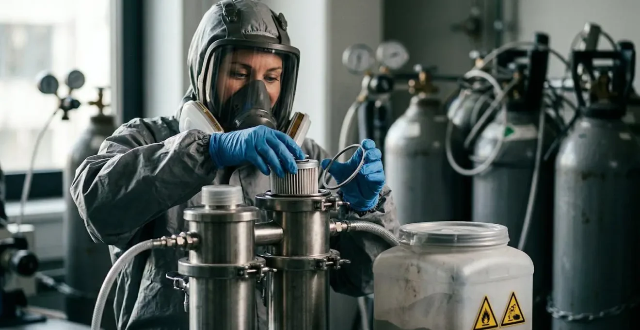 Zone de manipulation sécurisée des poudres métalliques avec équipements ATEX et systèmes d'inertage visible