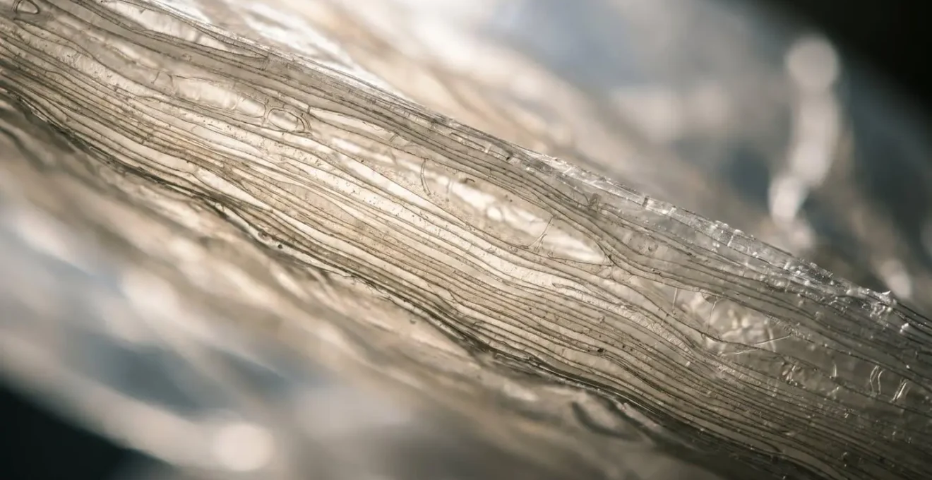 Vue macro de la structure d'un film polyester backlit avec ses couches de diffusion