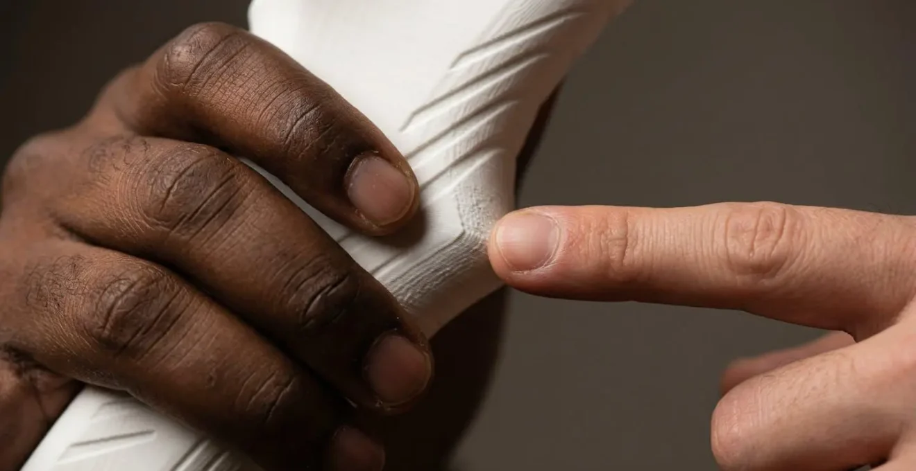 Gros plan sur des mains testant l'ergonomie d'un prototype imprimé en 3D