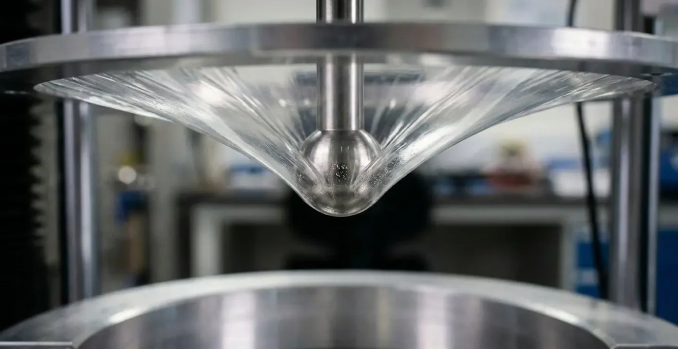 Test de résistance à la perforation d'un film d'emballage en laboratoire avec machine d'essai mécanique